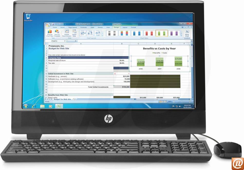 A2V68LT - Desktop-PC All-in-One HP 100B AMD Dual-Core E-350 (1.60GHz) 4GB 500GB 20" DVD-RW Windows 7 Professional Radeon HD 6310